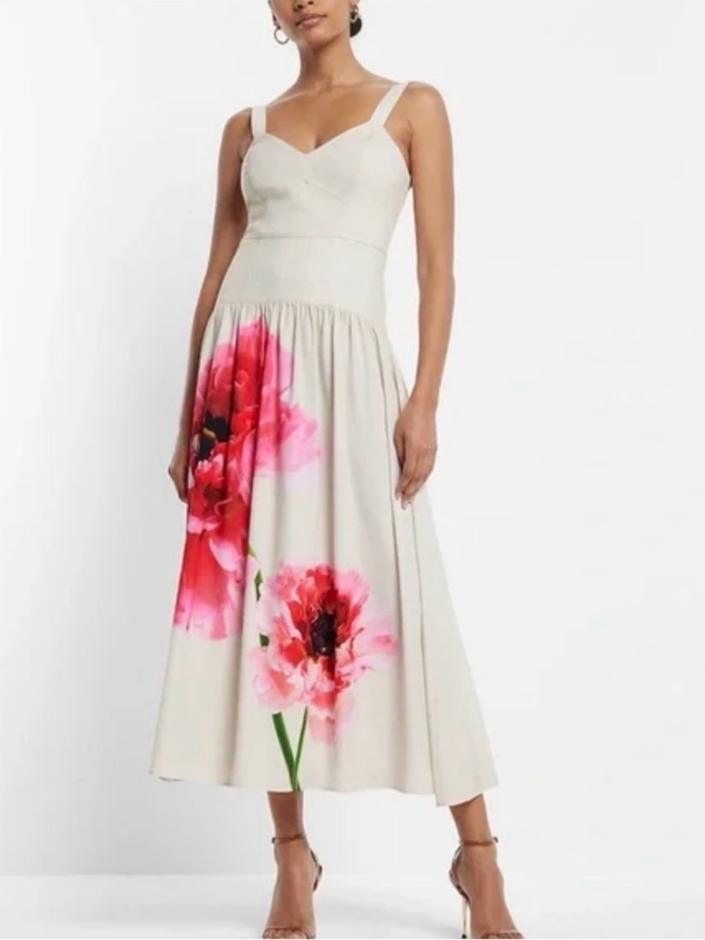 Express Floral V-Neck Corset Midi Dress NWT